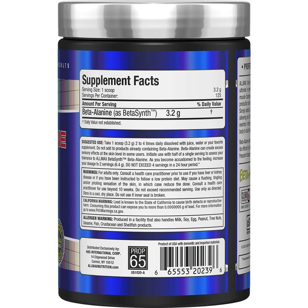 ALLMAX Beta-Alanine Unflavoured Powder 480g scoop and powder