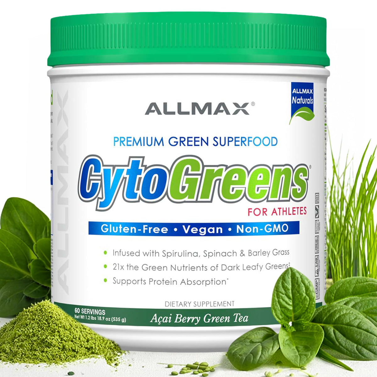 ALLMAX CytoGreens Superfood Powder 535g Acai Berry Green Tea front view