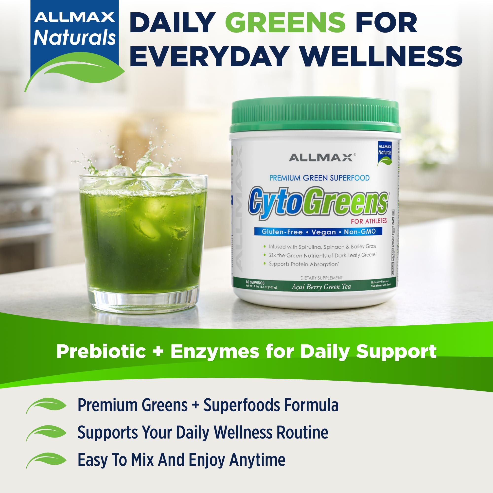 ALLMAX CytoGreens Superfood Powder 535g Acai Berry Green Tea ingredient list