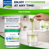 ALLMAX CytoGreens Superfood Powder container with a measuring scoop