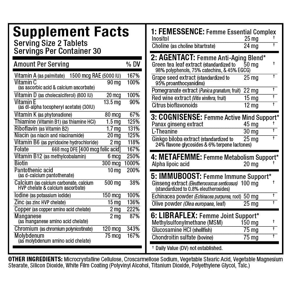 ALLMAX Femme Multivitamin Capsules displayed on a wooden table