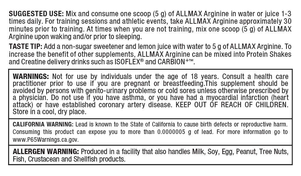 ALLMAX L-Arginine Powder 300g displayed with other supplements
