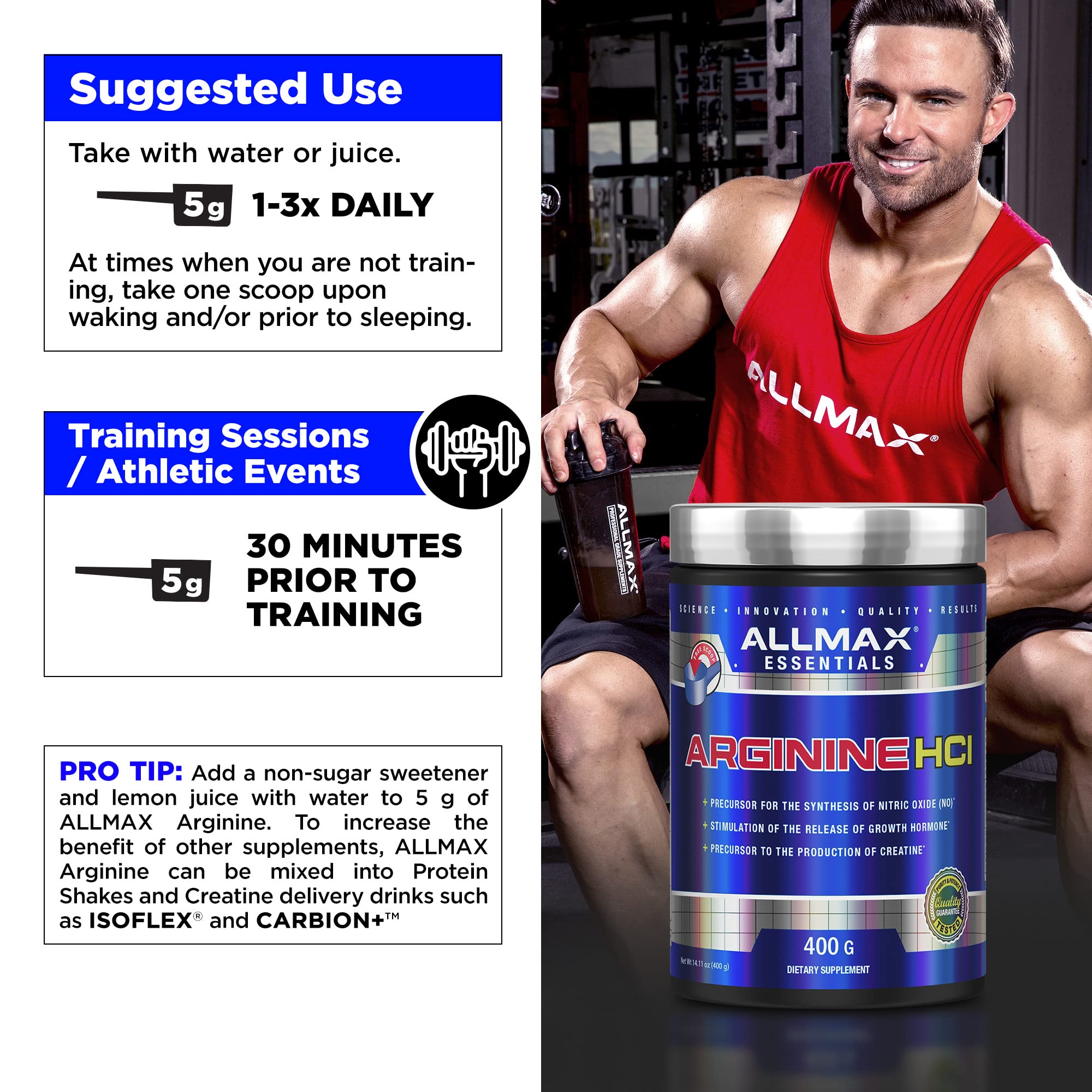 ALLMAX L-Arginine Powder 300g in a kitchen setting