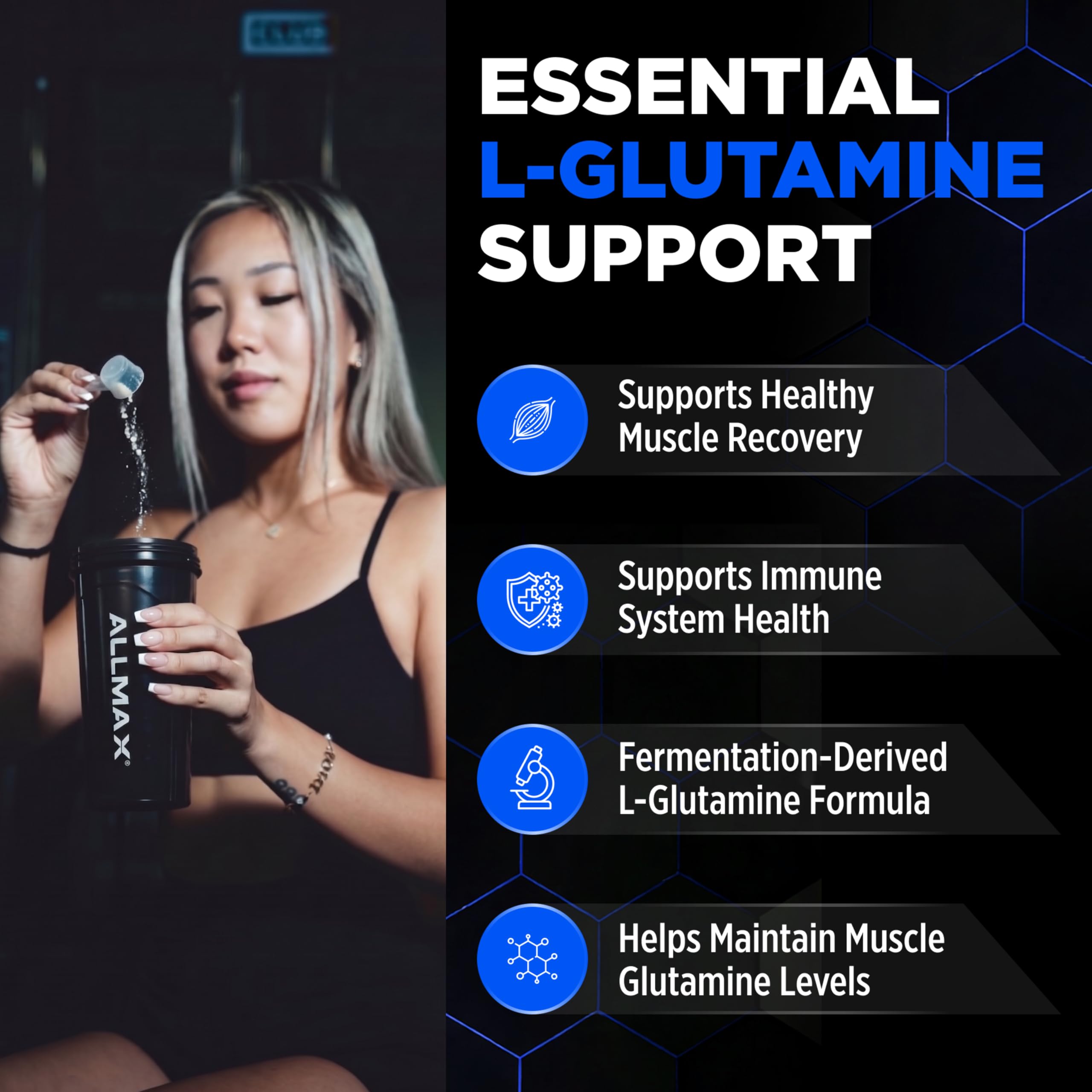 ALLMAX L-Glutamine Powder 1120g back label with ingredients