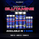 ALLMAX L-Glutamine Powder 480g on kitchen counter
