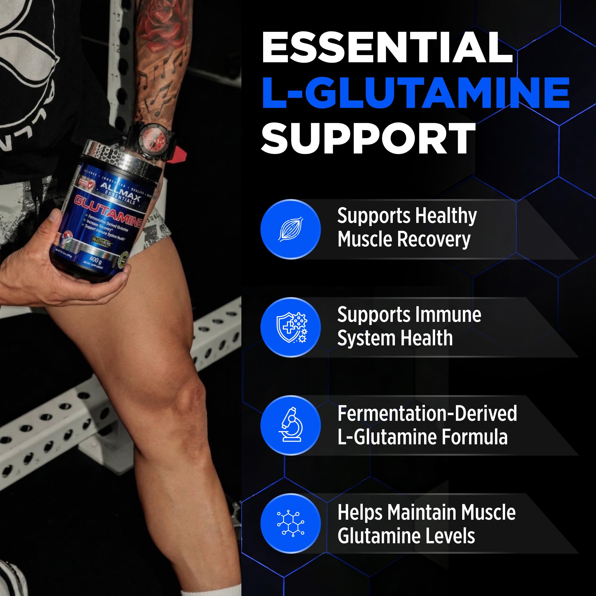 ALLMAX L-Glutamine Powder 480g side view