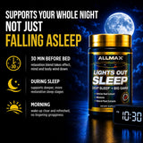 ALLMAX Lights Out Sleep Supplement lifestyle scene with nightstand