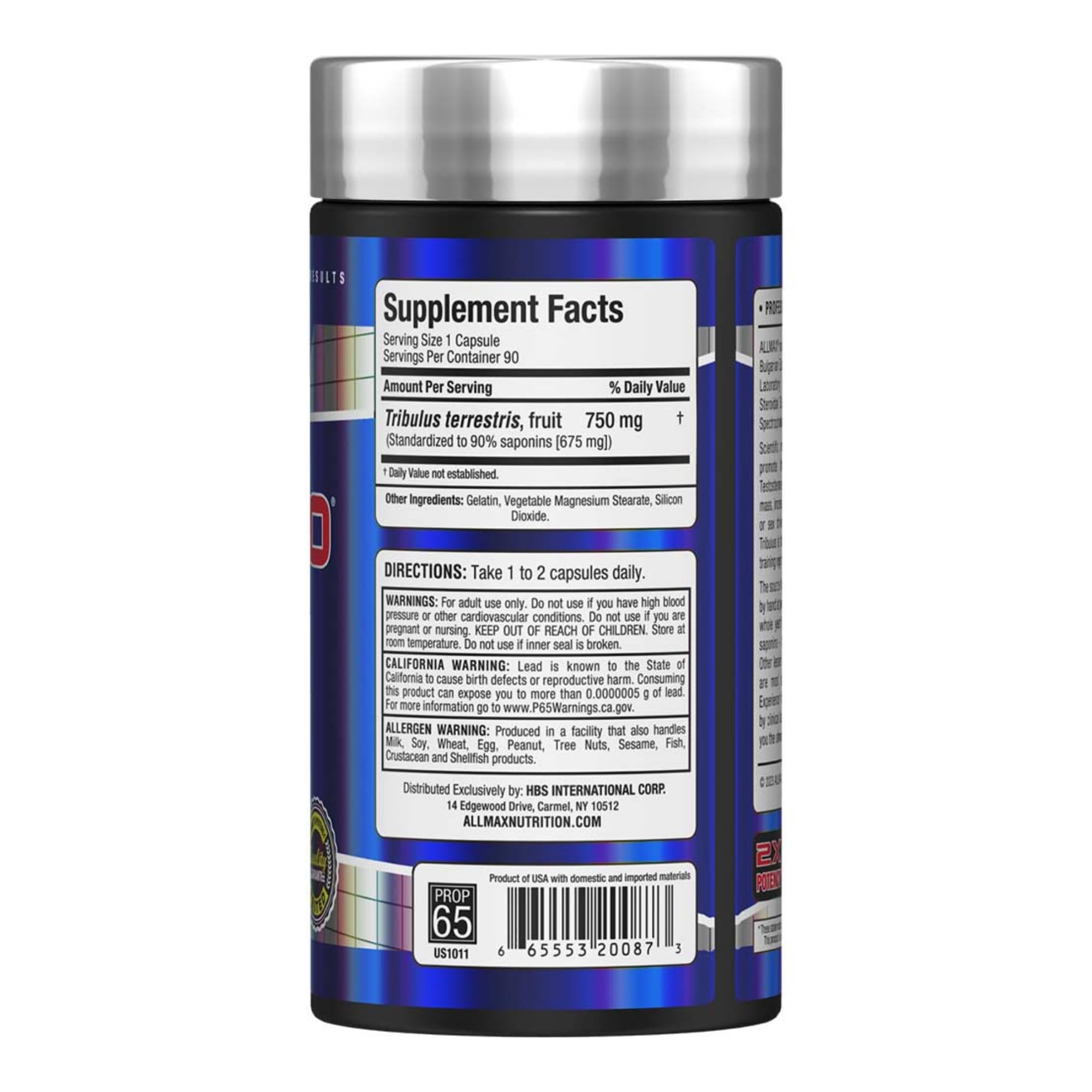 ALLMAX Tribulus Terrestris TRIBX90 side view of packaging