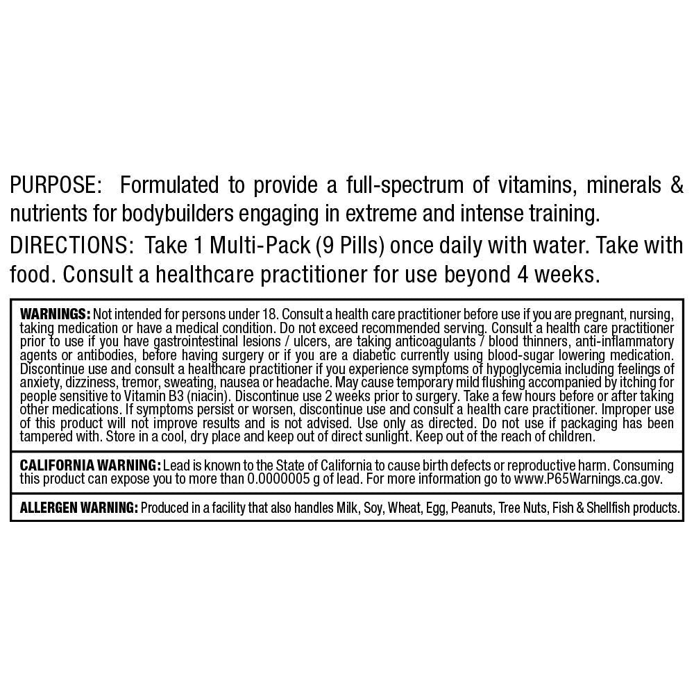ALLMAX VITASTACK multivitamin performance pack nutritional information