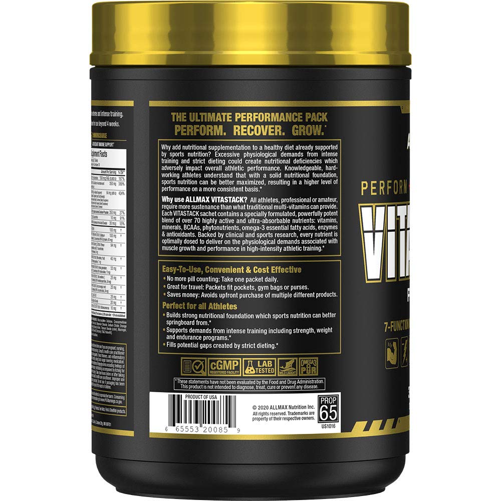 ALLMAX VITASTACK multivitamin performance pack side view