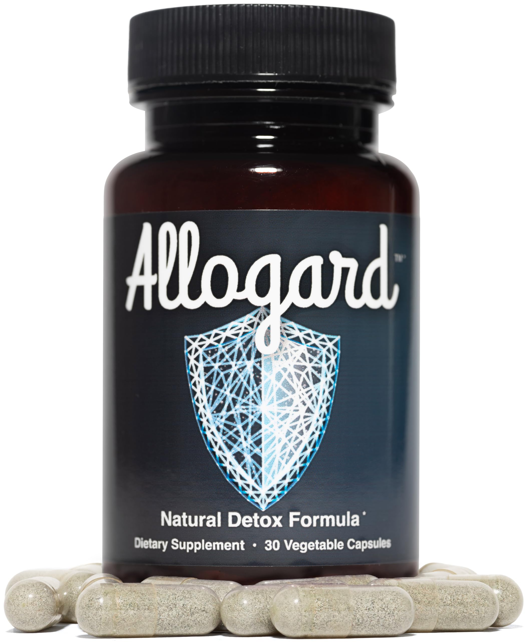 Allogard supplement bottle on a wooden surface