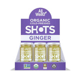 ALLWELLO Organic Ginger Wellness Shot bottle on a kitchen counter