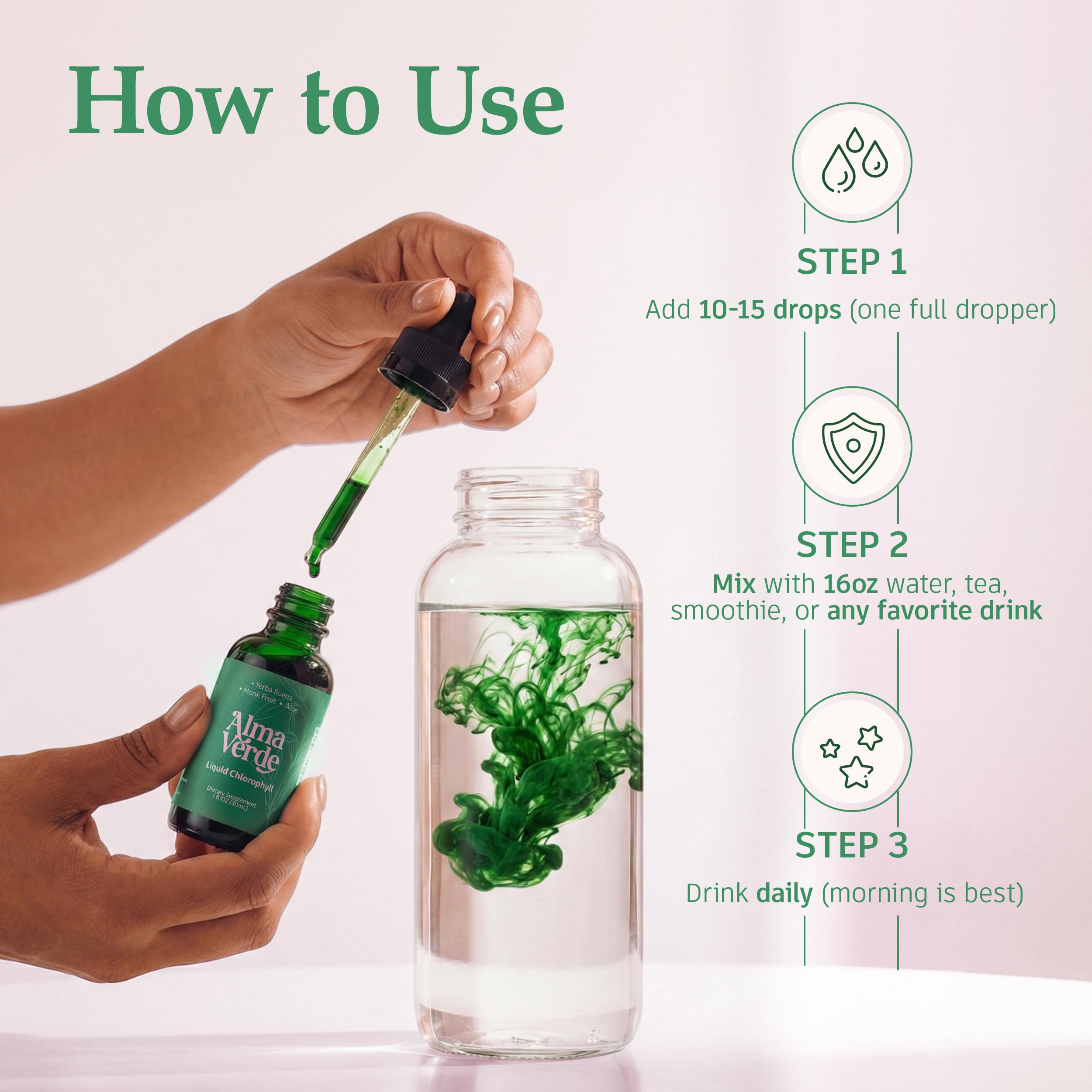 Alma Verde Liquid Chlorophyll Drops with fresh mint leaves