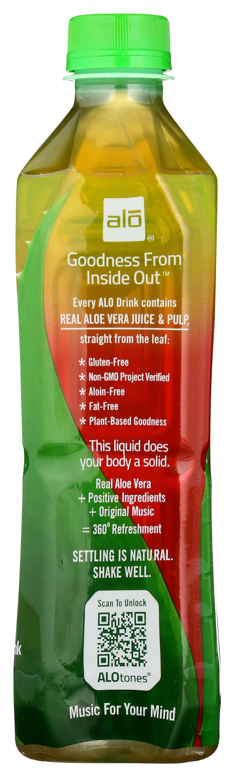 ALO Aloe Vera Juice served in a glass with fruit