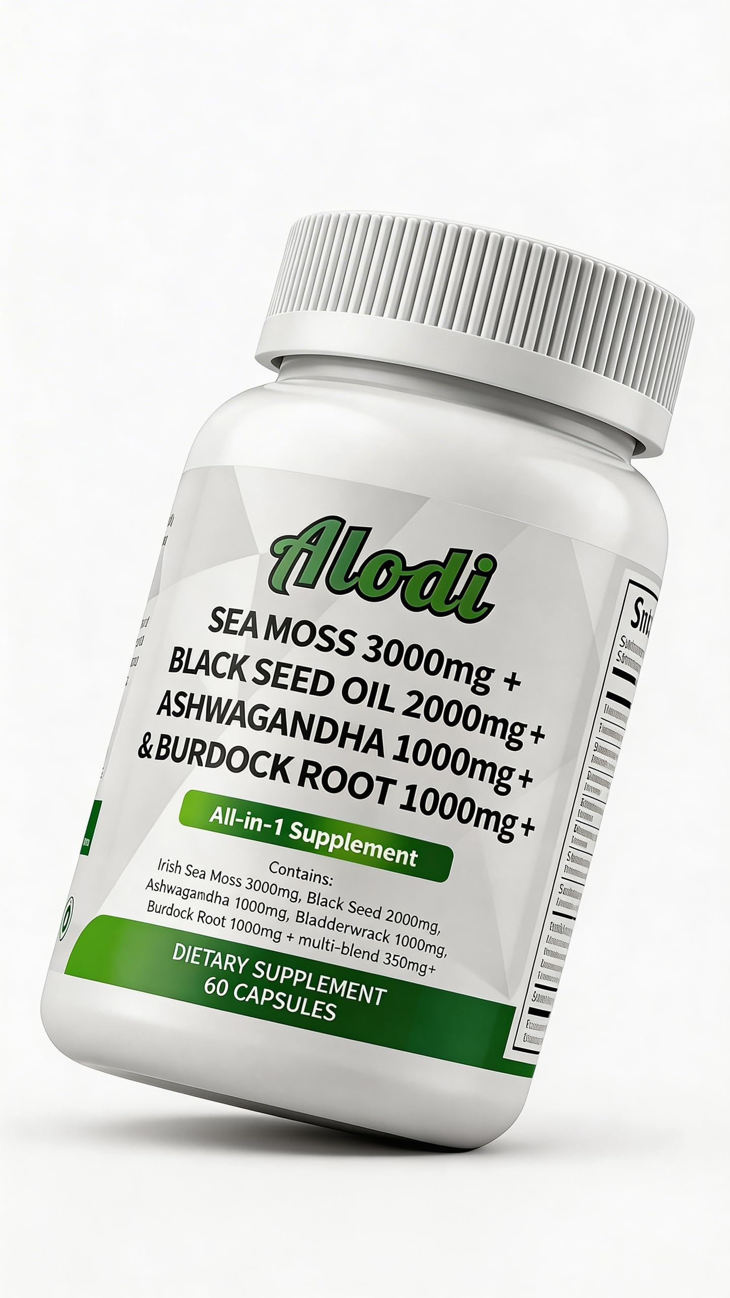 ALODI Sea Moss Blend 3000mg supplement capsules close-up