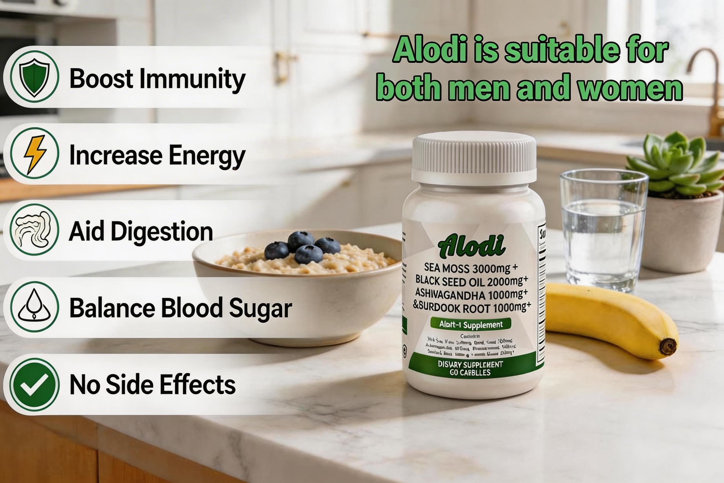 ALODI Sea Moss Blend 3000mg supplement lifestyle scene