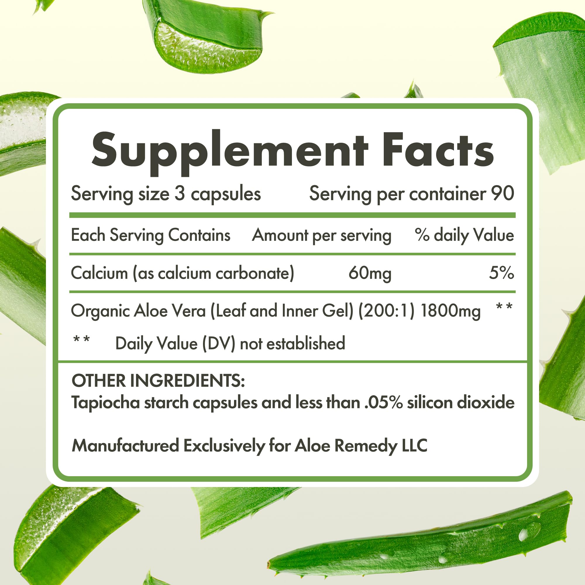 Aloe Remedy Aloe Vera Capsules back view with ingredient list