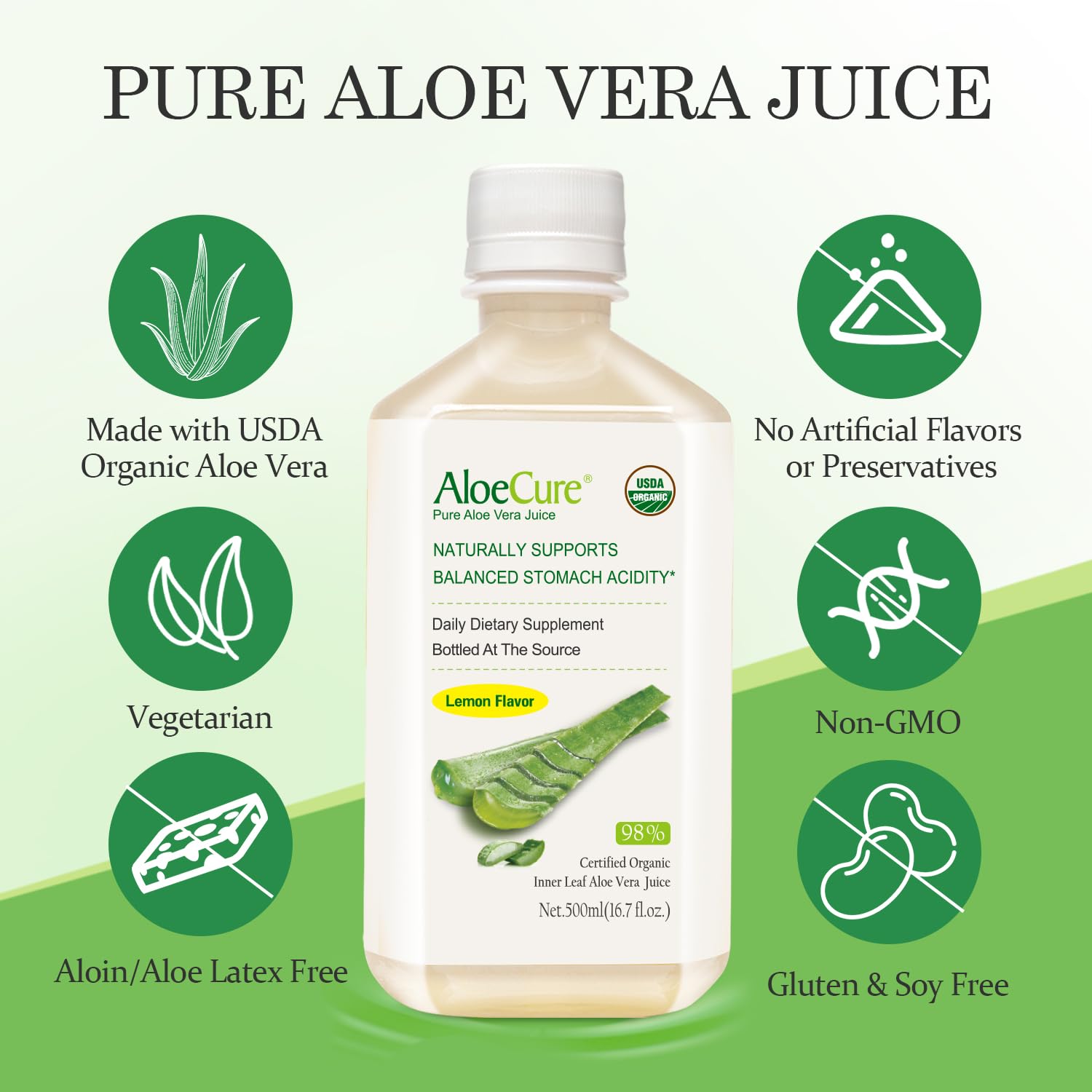 AloeCure Aloe Vera Juice packaging with lemon extract