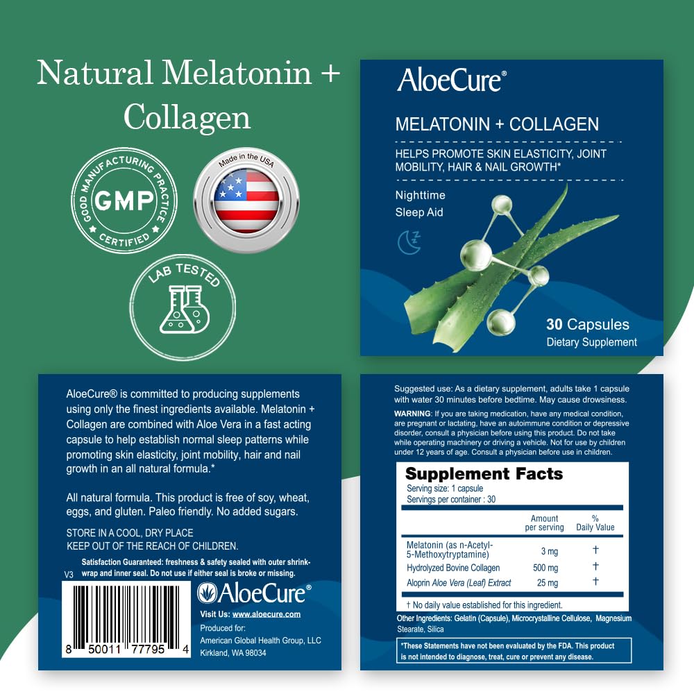 AloeCure Collagen Capsules with Melatonin back view