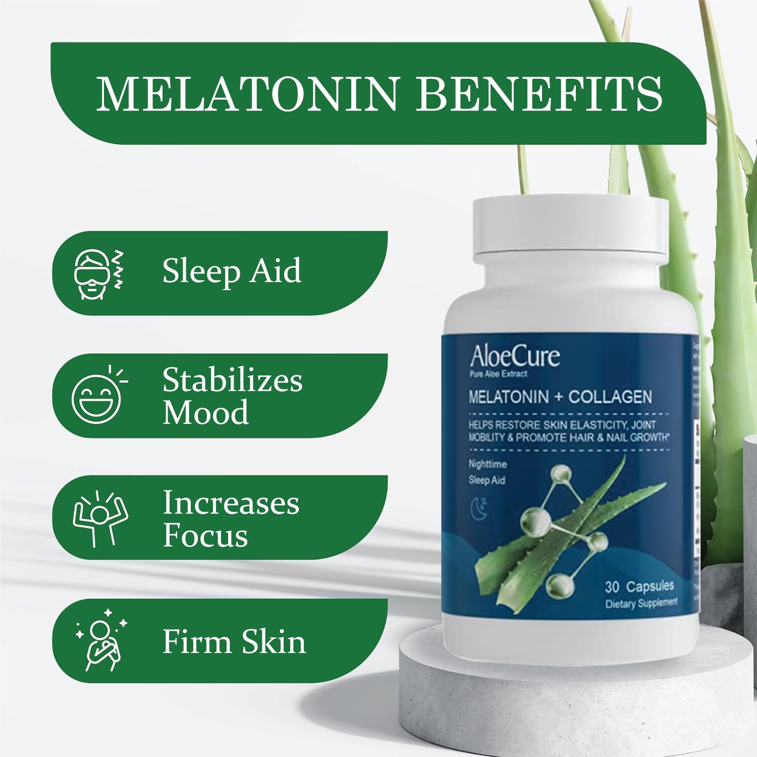 AloeCure Collagen Capsules with Melatonin side view
