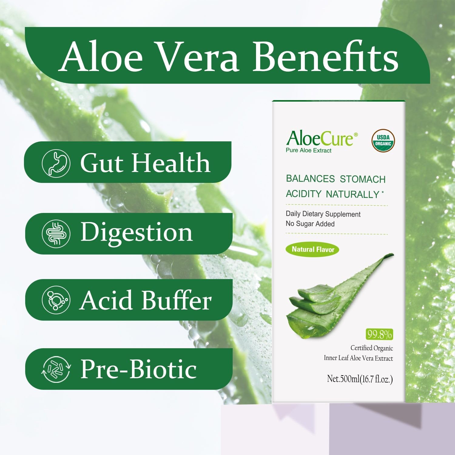AloeCure Organic Aloe Vera Juice 1179g back view