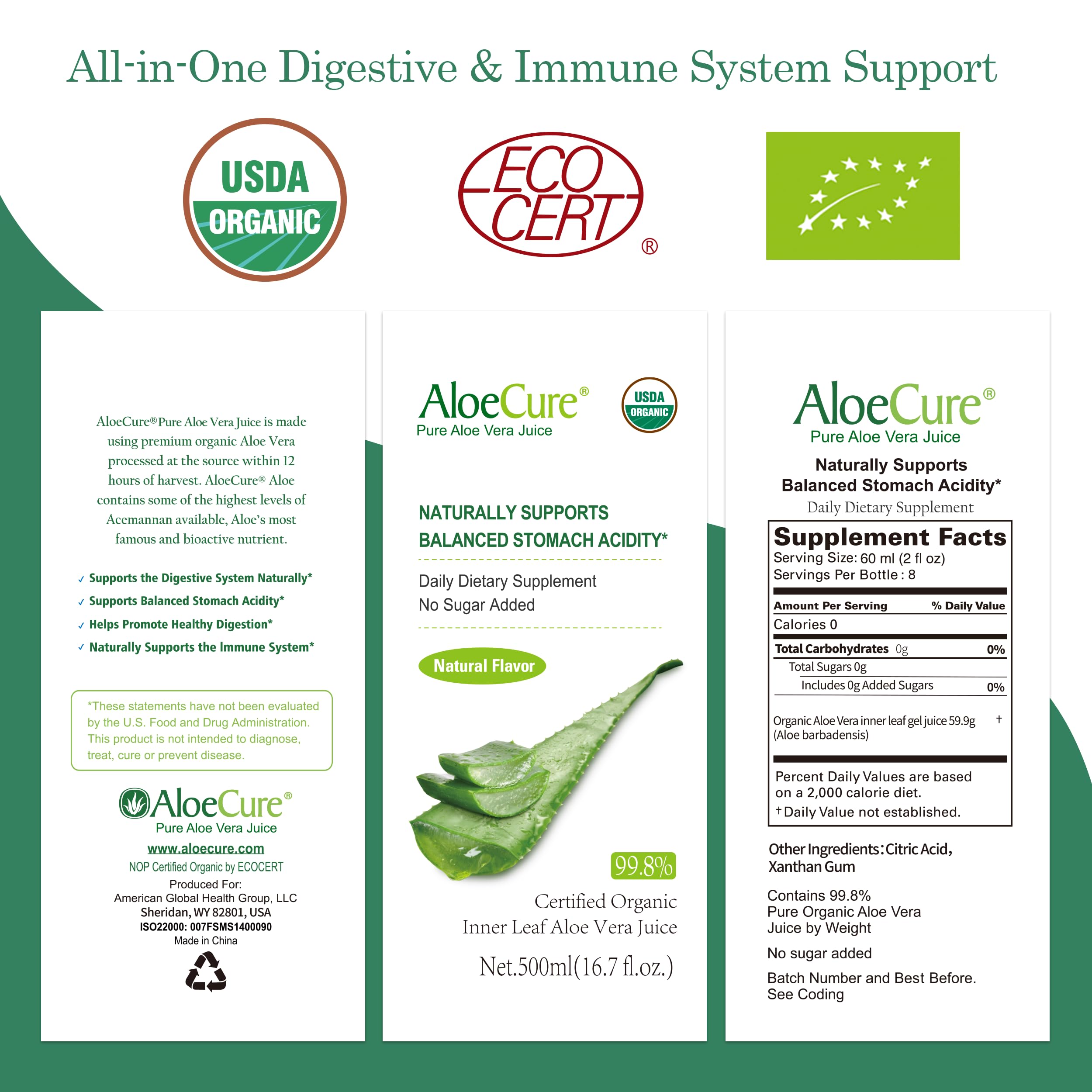 AloeCure Organic Aloe Vera Juice 1179g packaging