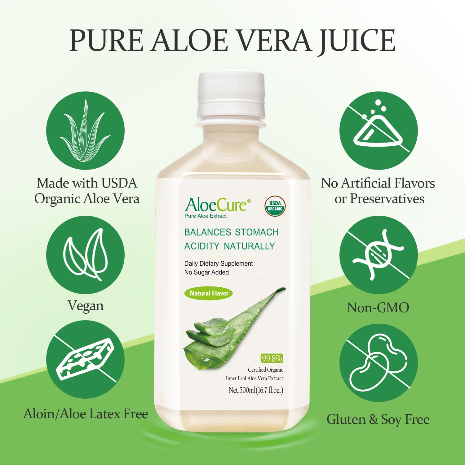 AloeCure Organic Aloe Vera Juice 1179g side view