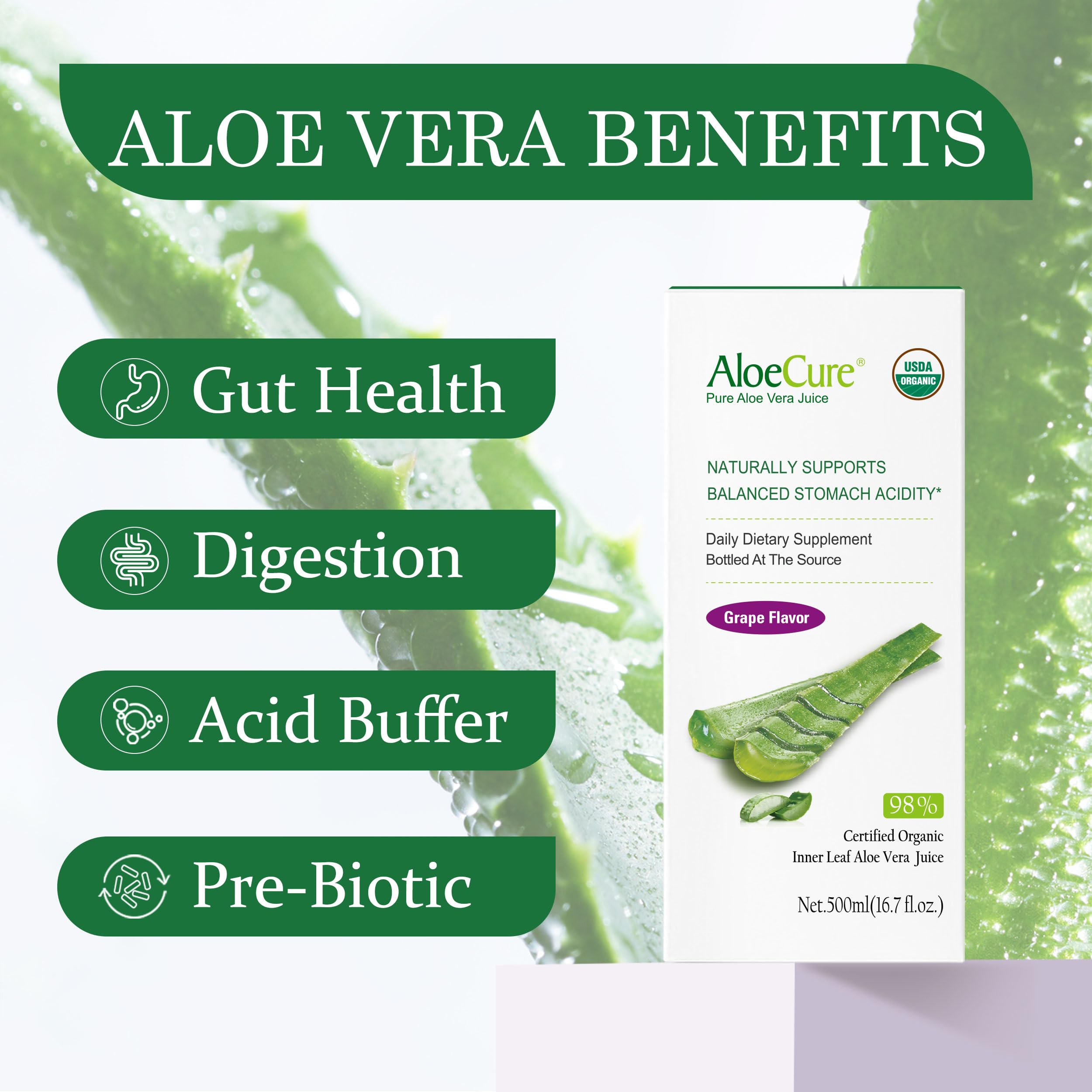 AloeCure Organic Aloe Vera Juice bottle side view