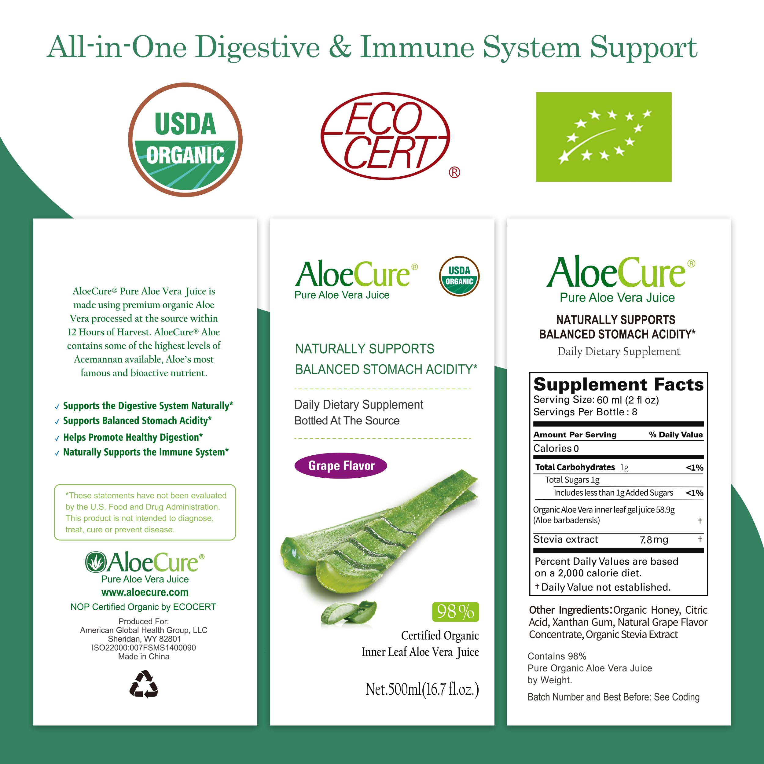 AloeCure Organic Aloe Vera Juice nutritional information