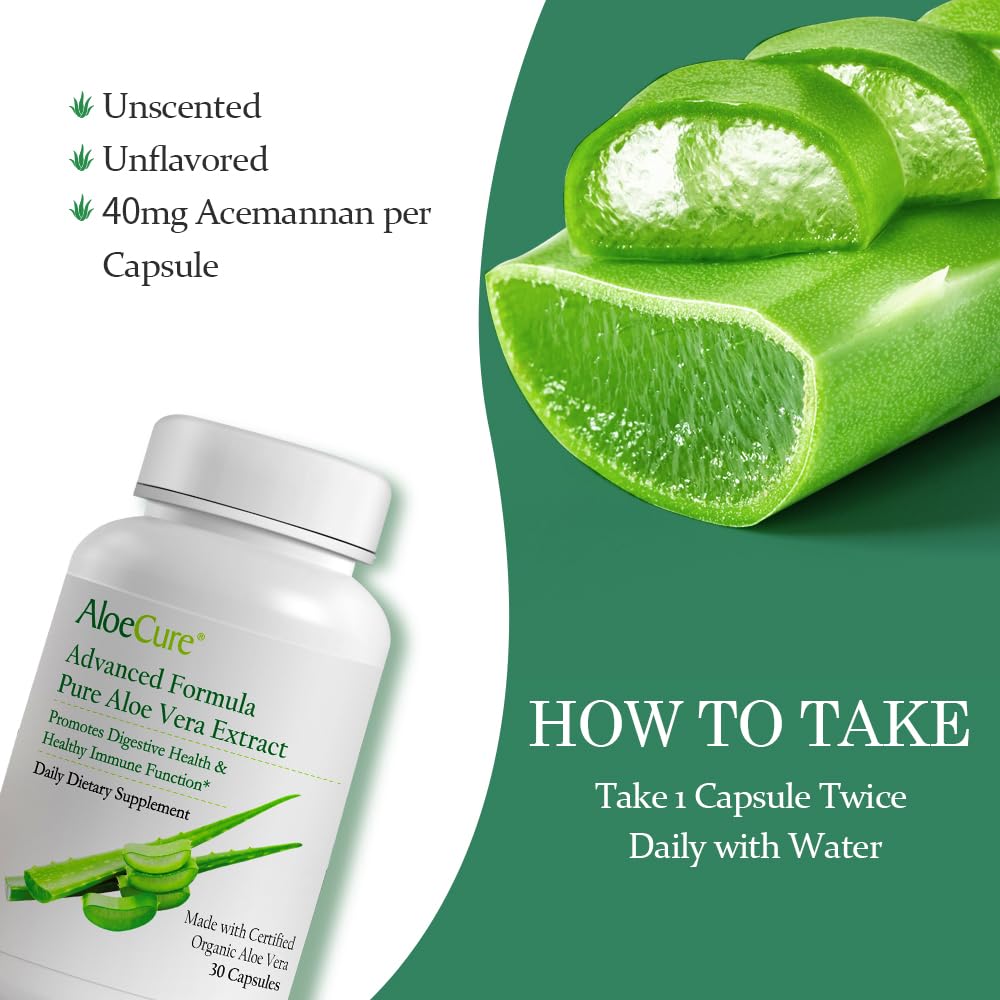 AloeCure Organic Aloe Vera Supplement with fresh aloe leaves
