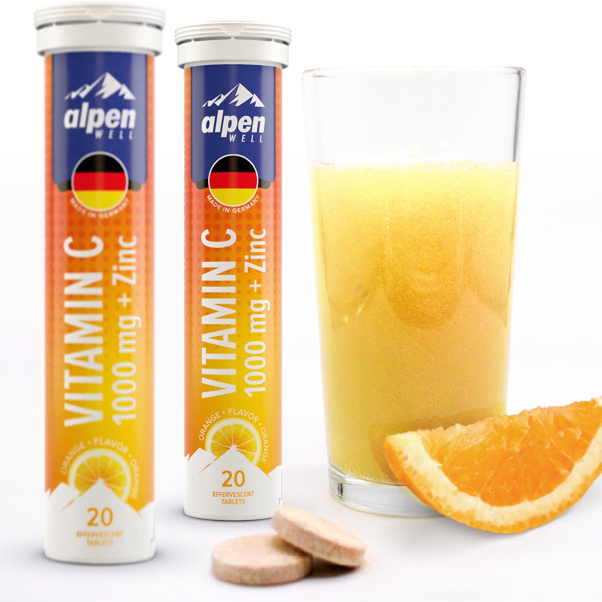 AlpenWell Vitamin C 1000mg tablet with glass of water