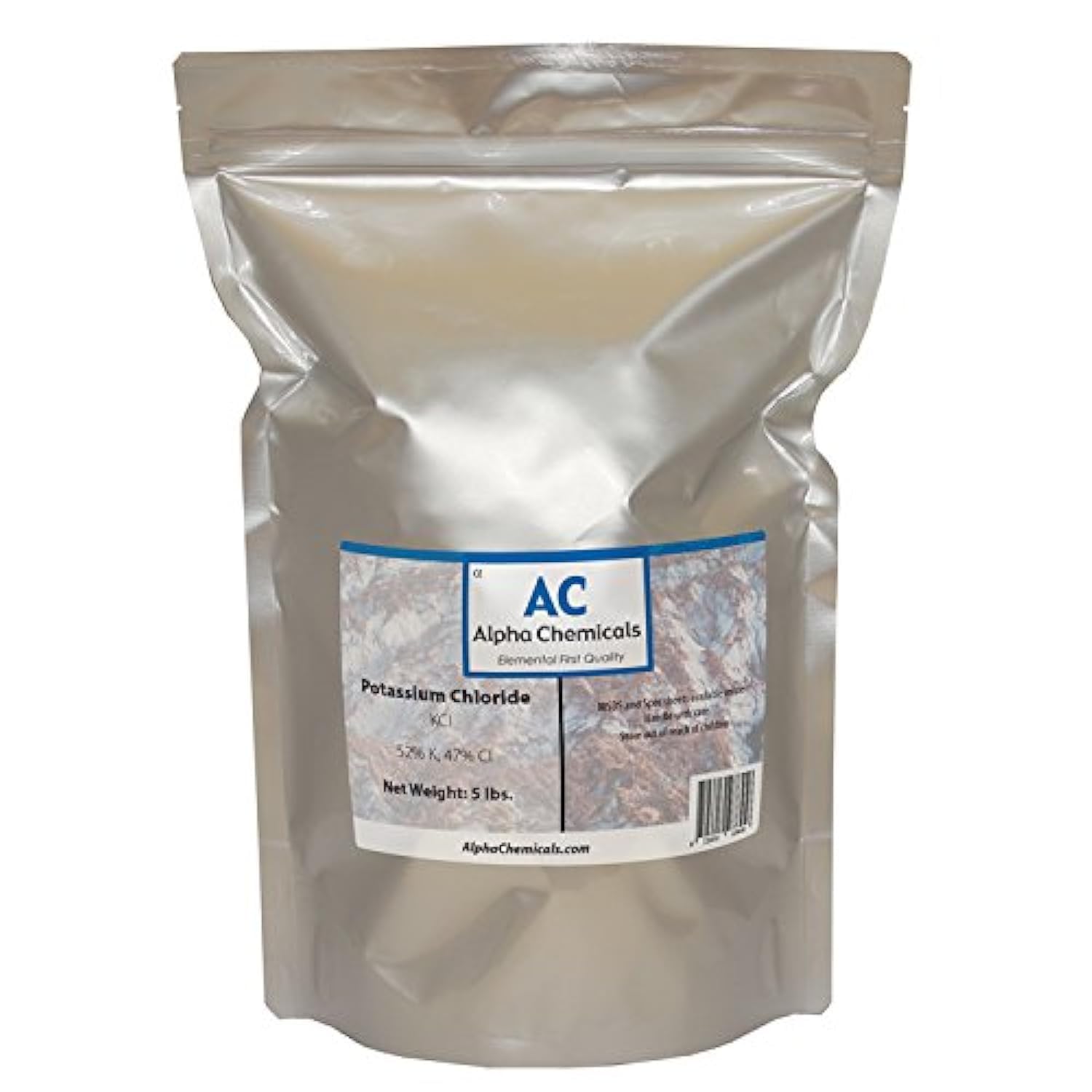 Alpha Chemicals Potassium Chloride KCl 2268g front view in resealable bag