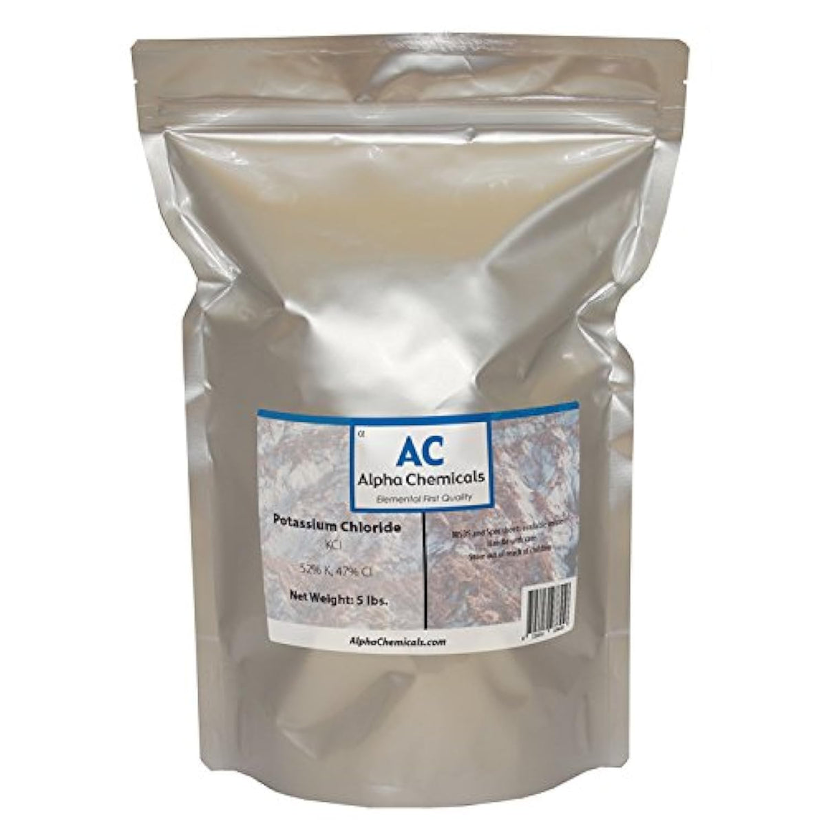 Alpha Chemicals Potassium Chloride KCl 2268g front view in resealable bag