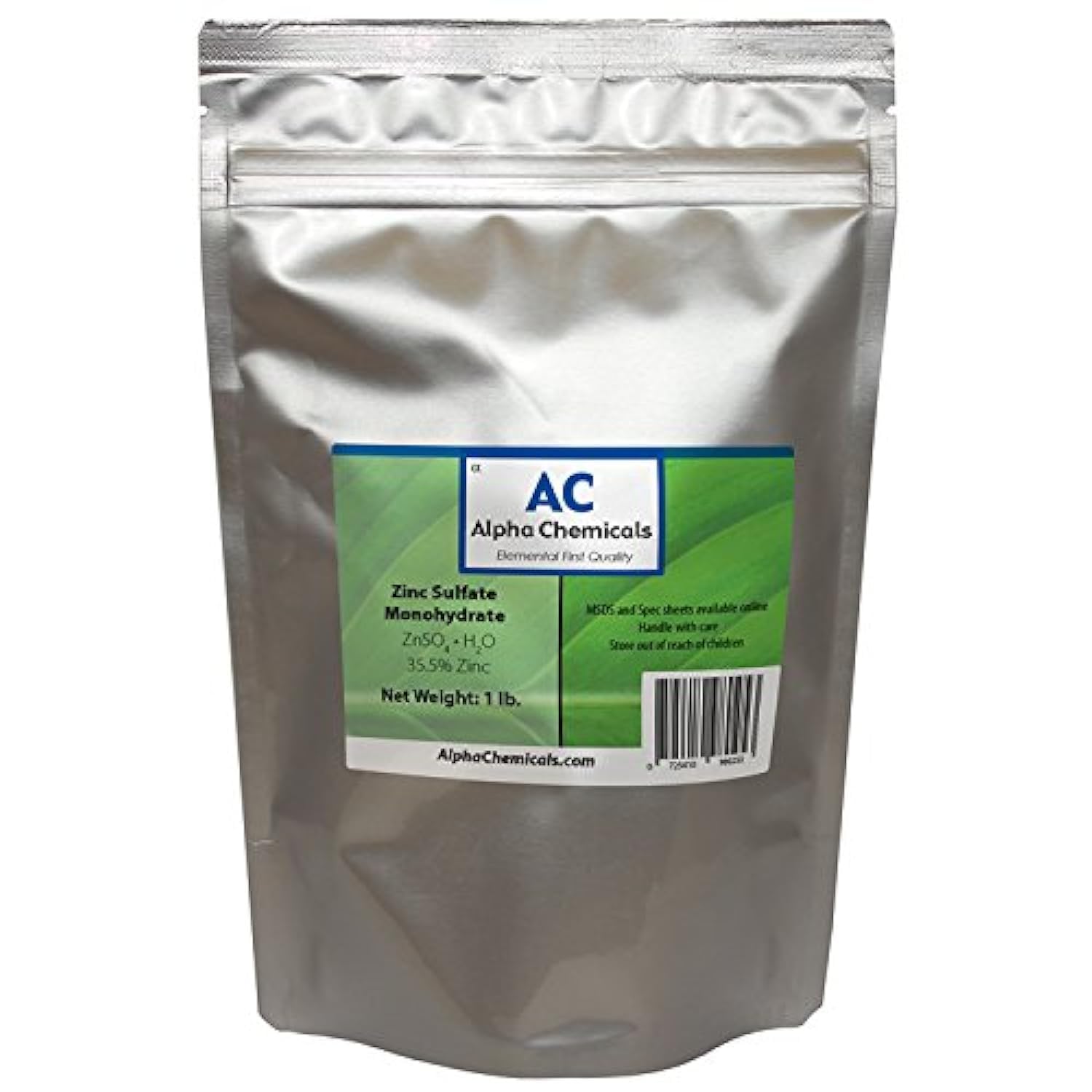 Alpha Chemicals Zinc Sulfate 499g front view with packaging