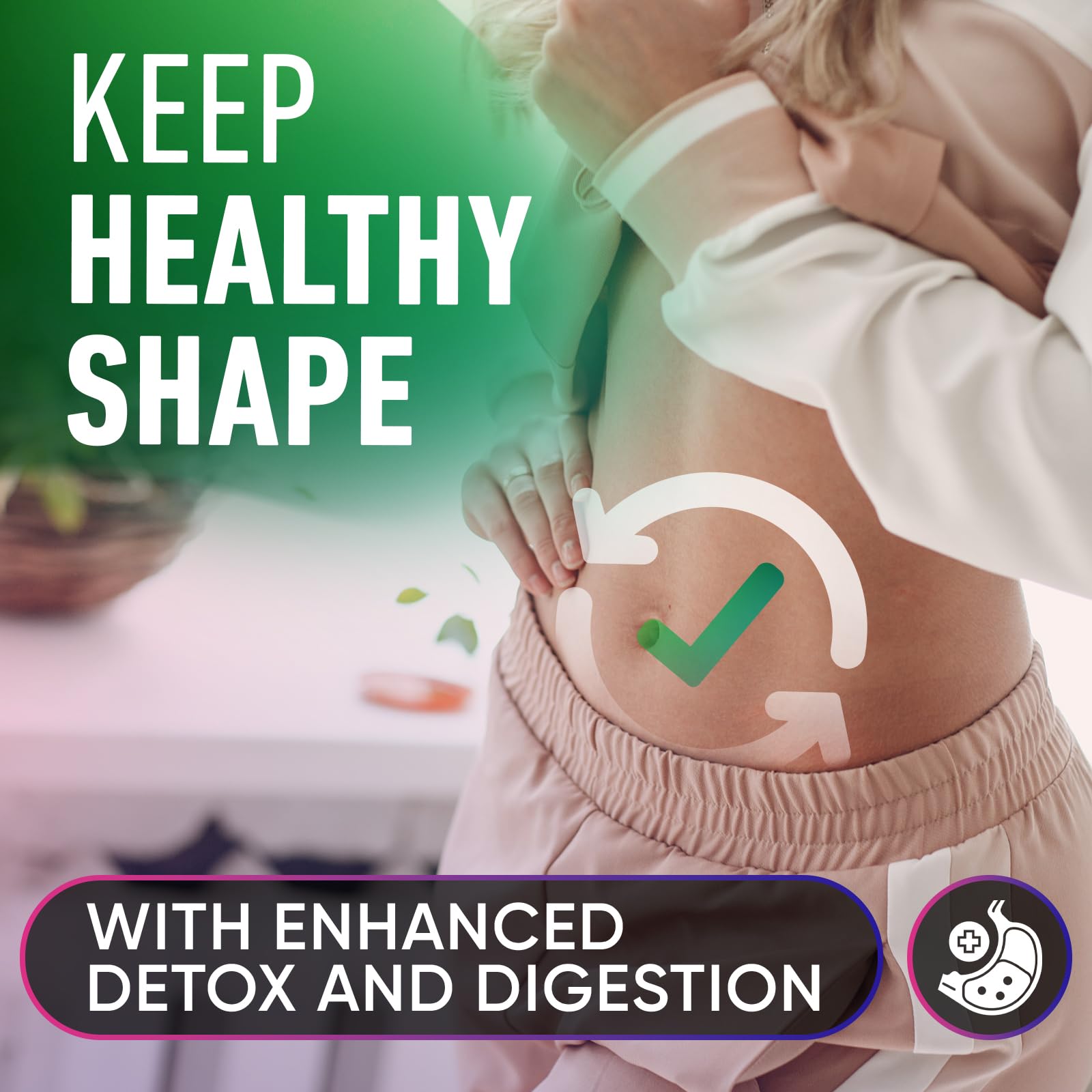 Alpha Flow Chlorophyll Capsules 600mg with fresh spinach background