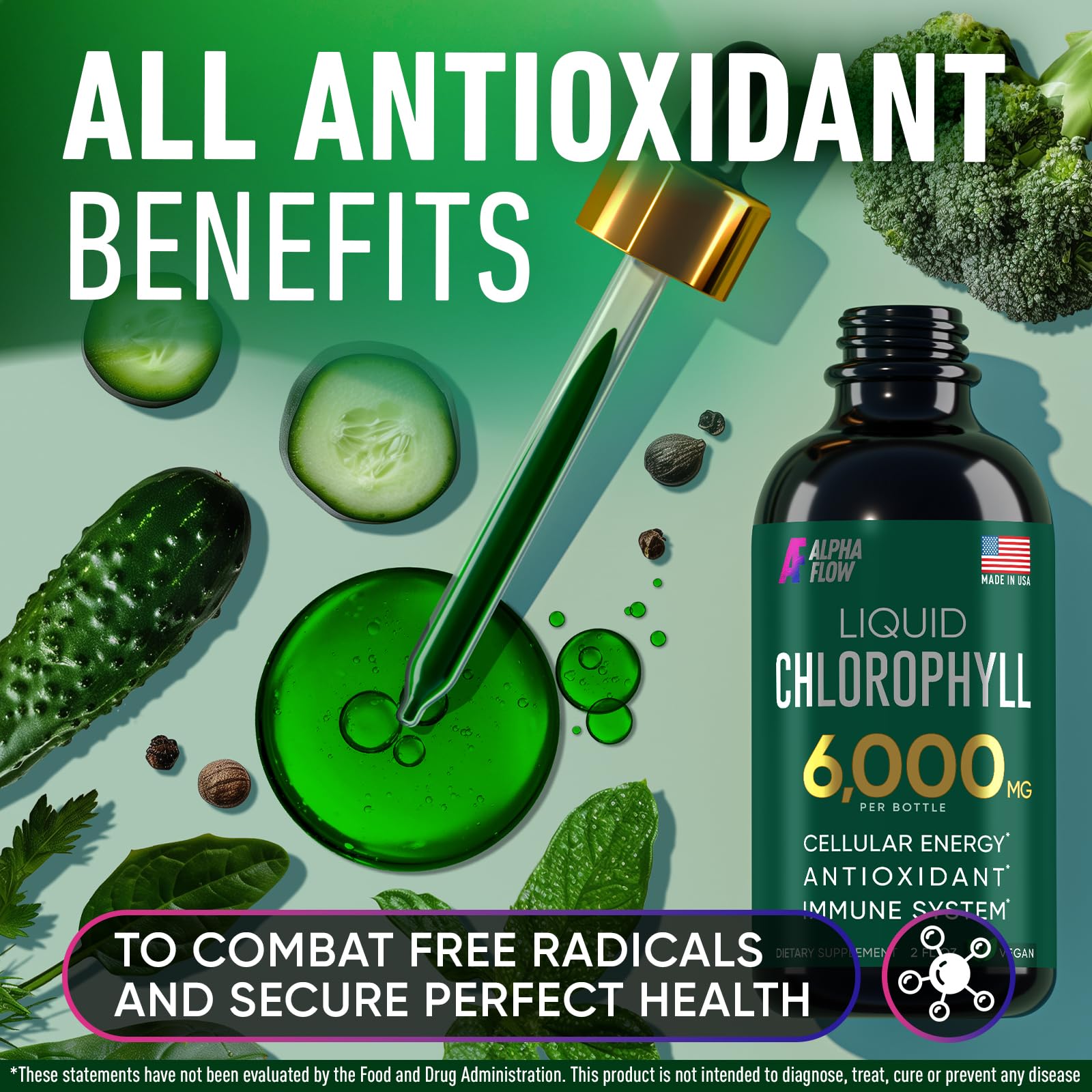 Alpha Flow Chlorophyll Liquid Drops bottle back view