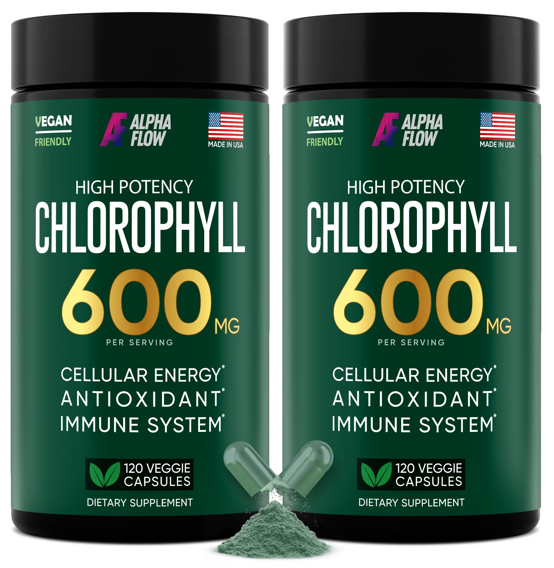 Alpha Flow Double Pack Chlorophyll Capsules 600mg front view