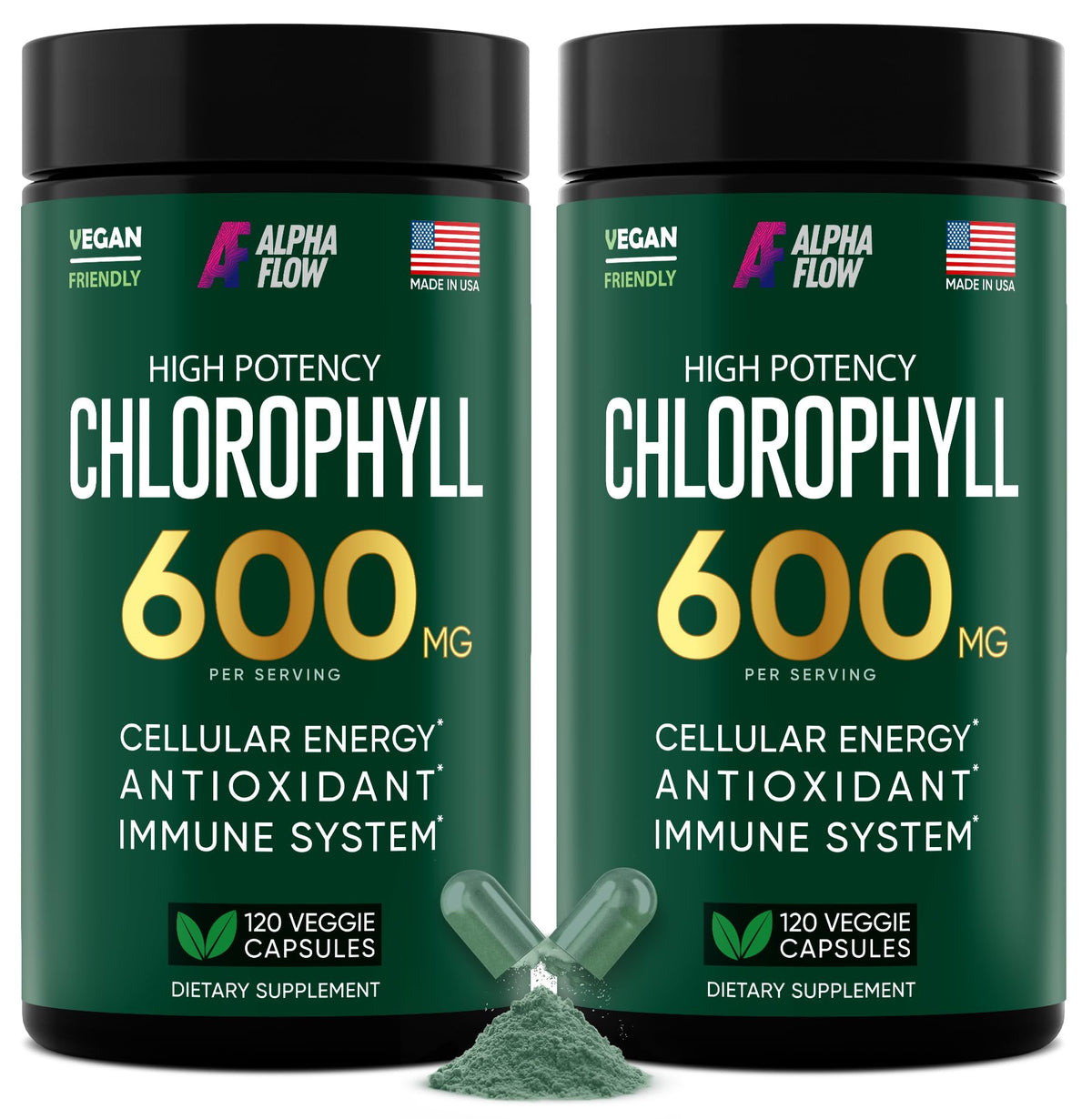 Alpha Flow Double Pack Chlorophyll Capsules 600mg front view