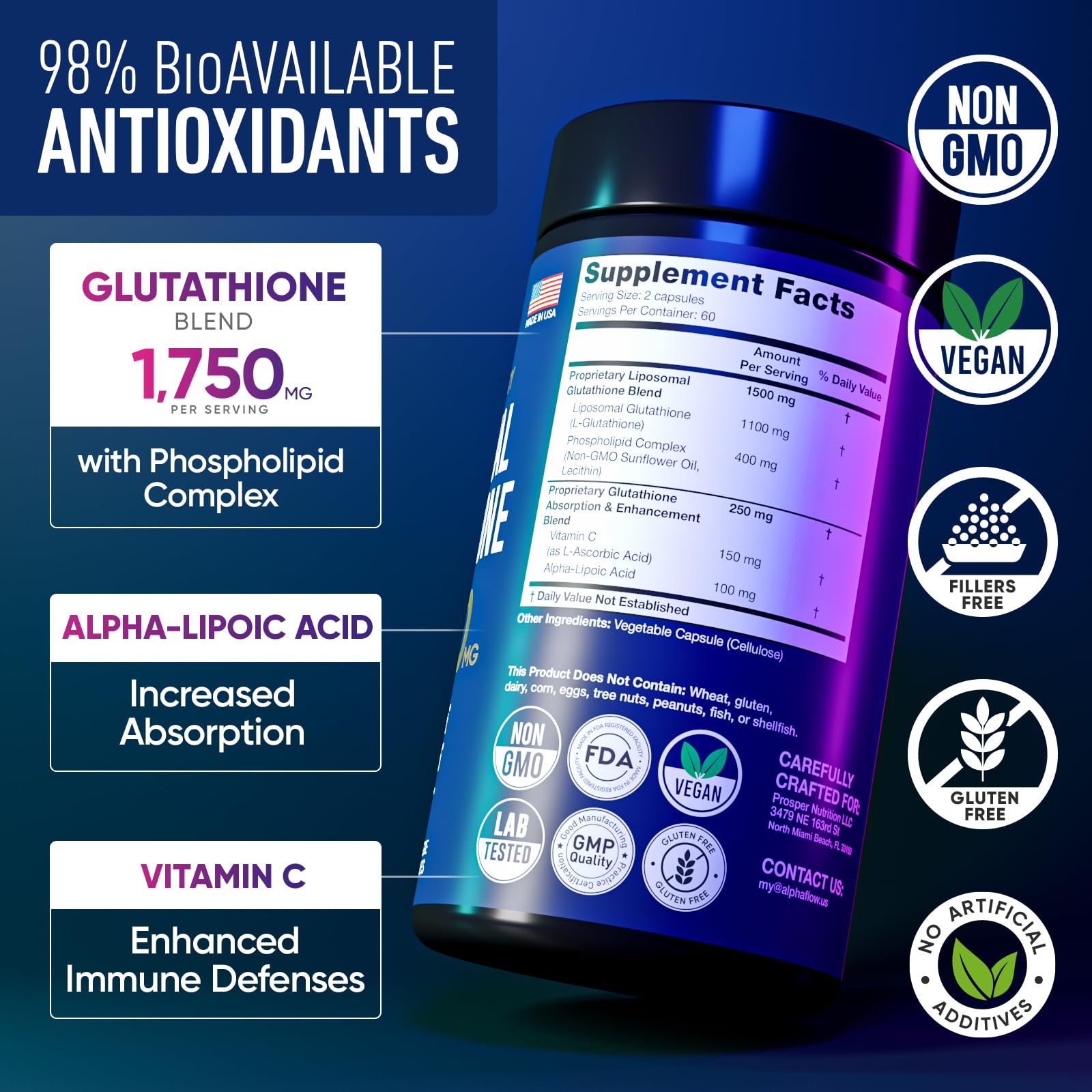 Alpha Flow High Potency Glutathione Supplement side view showing capsule detail