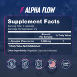 Alpha Flow L Tyrosine 1000mg capsules on a wooden table