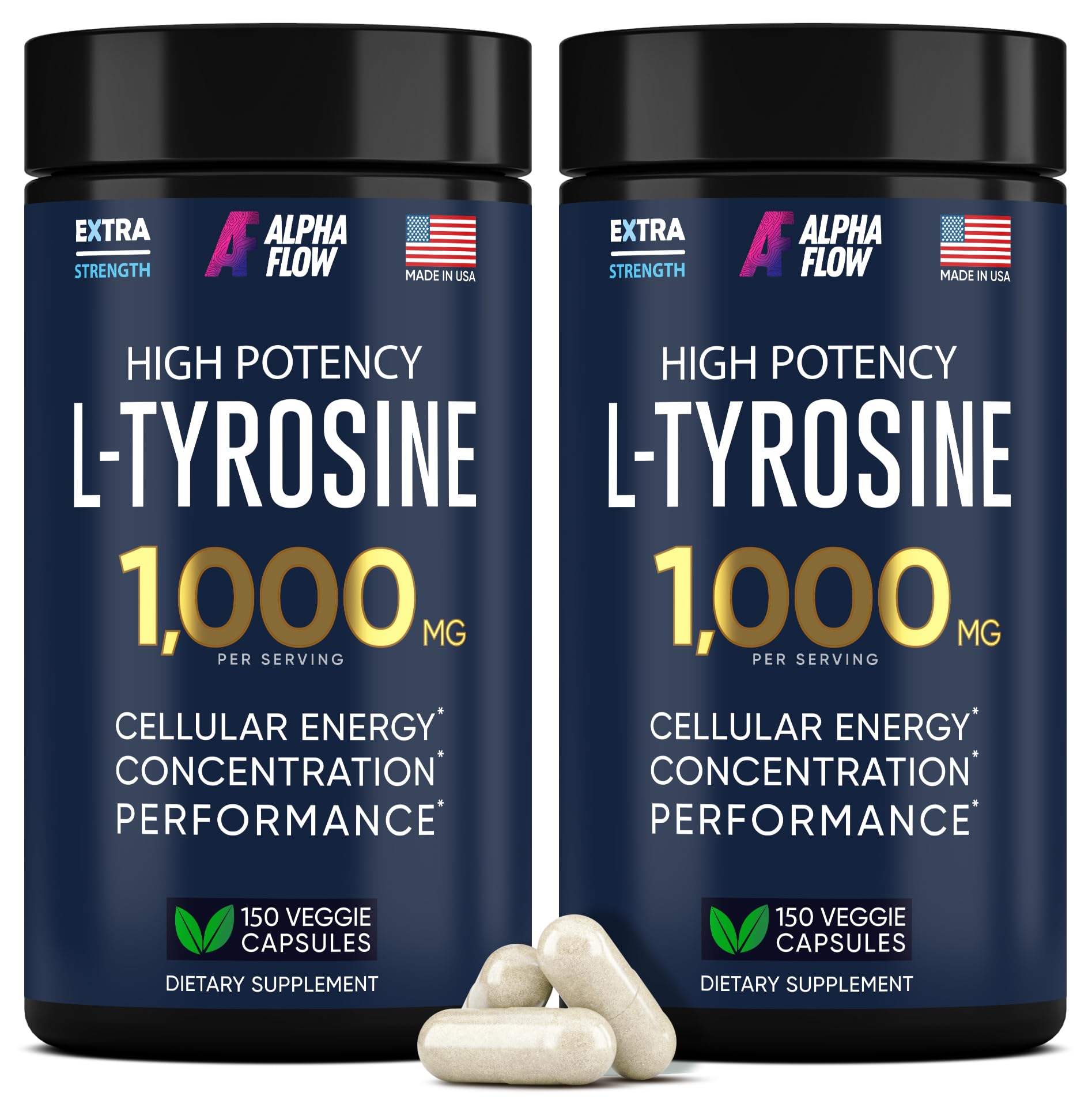 Alpha Flow L Tyrosine 1000mg double pack front view