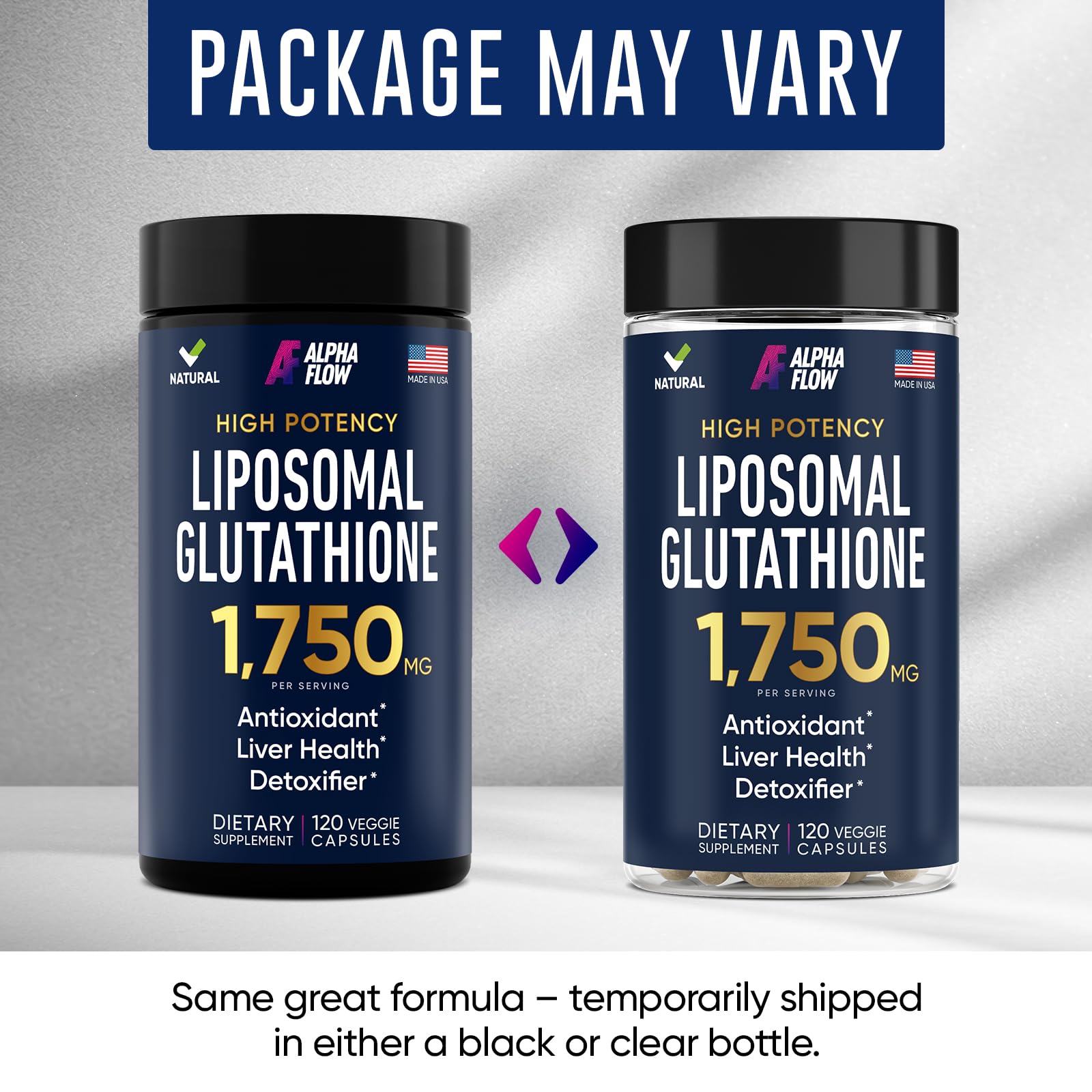 Alpha Flow Liposomal Glutathione Capsules with a plant background
