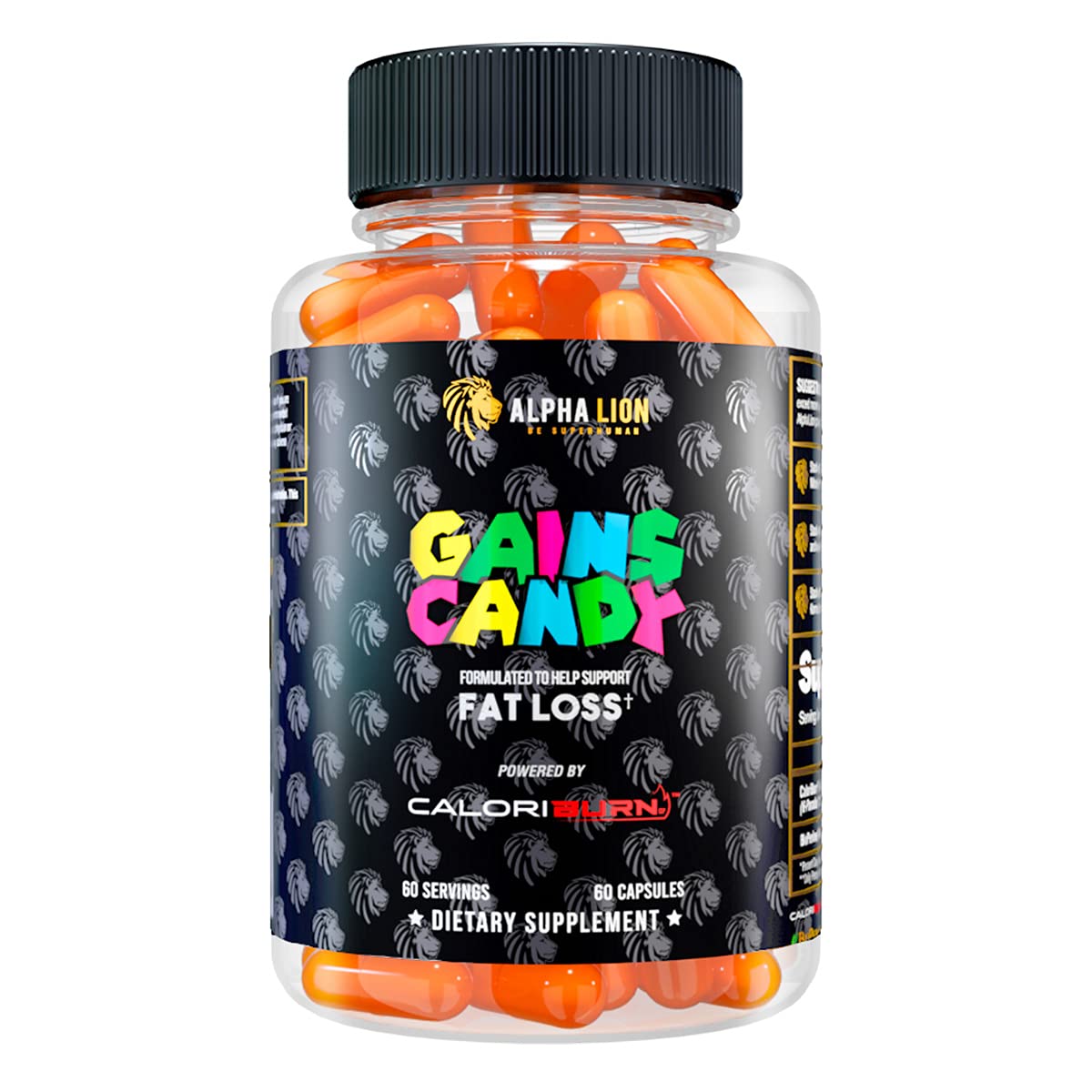 ALPHA LION Gains Candy CaloriBurn front view bottle