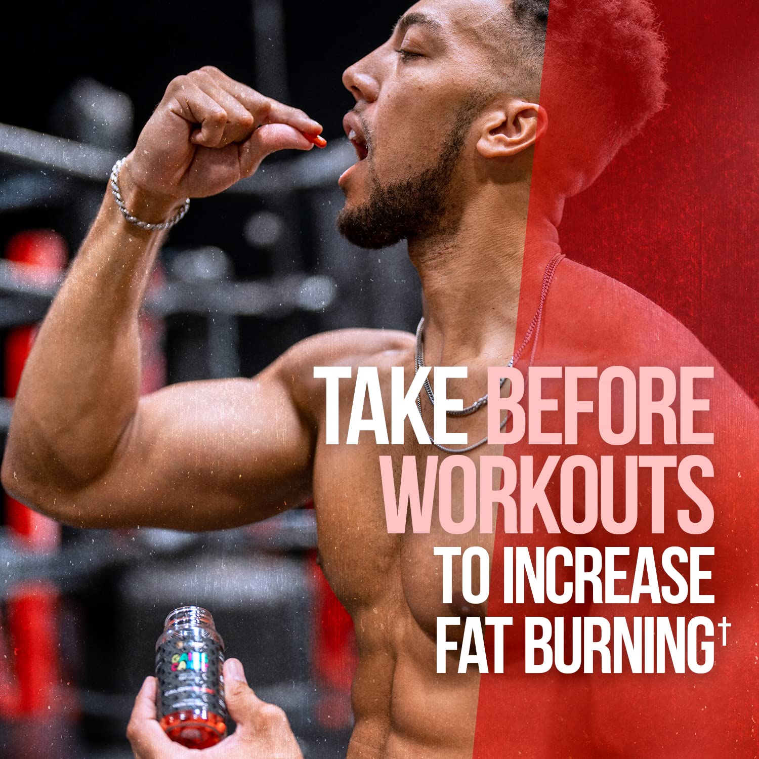ALPHA LION Gains Candy MitoBurn Fat Burner Capsules with workout gear