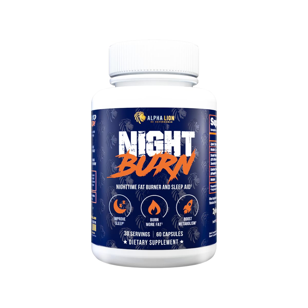 ALPHA LION Night Burn supplement bottle front view