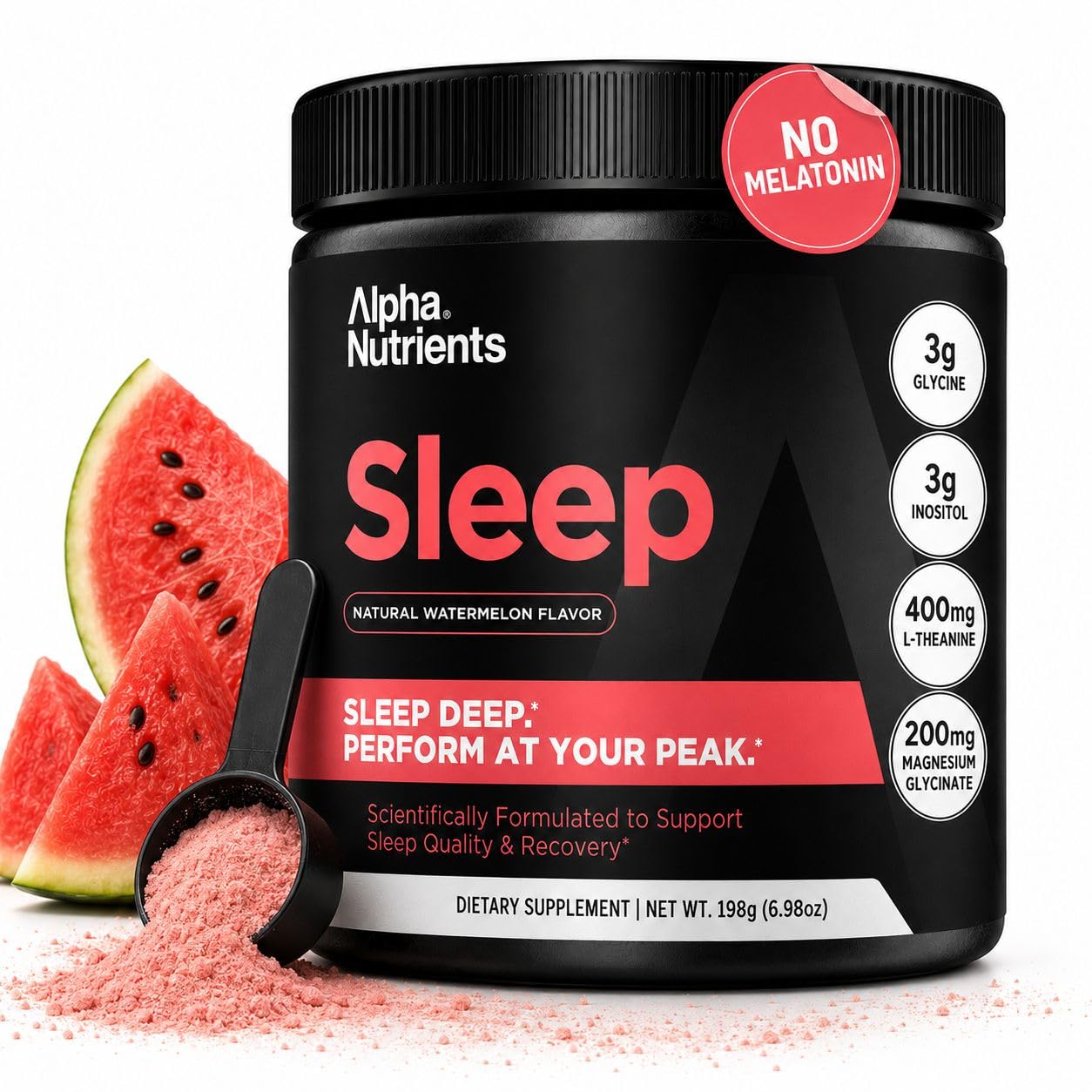 Alpha Nutrients Sleep Powder 30 Servings Watermelon Flavour front view