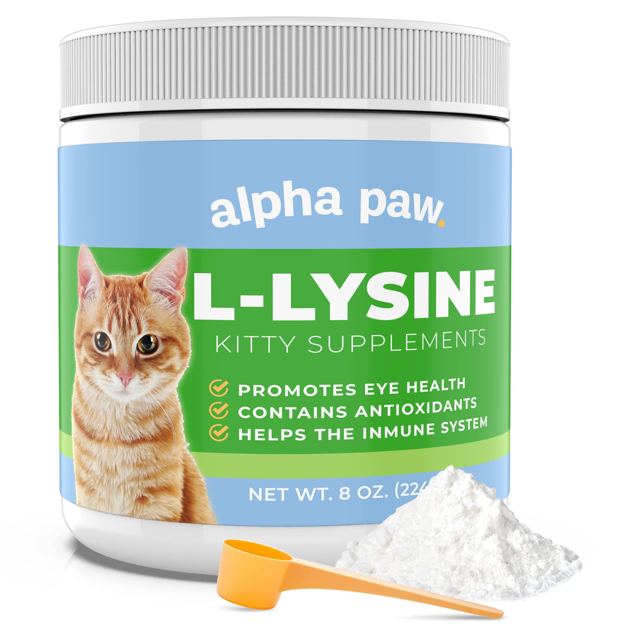 Alpha Paw L-Lysine Powder 8 oz container front view