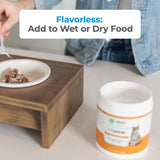 Alpha Paw L-Lysine Powder being sprinkled on pet food