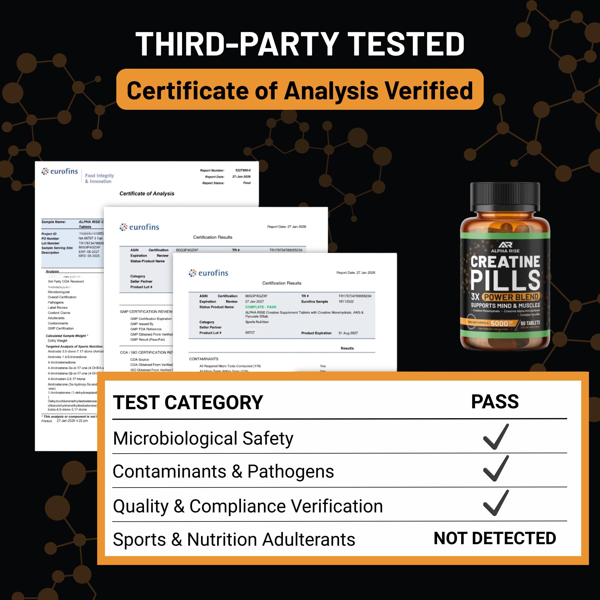 ALPHA RISE Creatine Pills on a workout bench