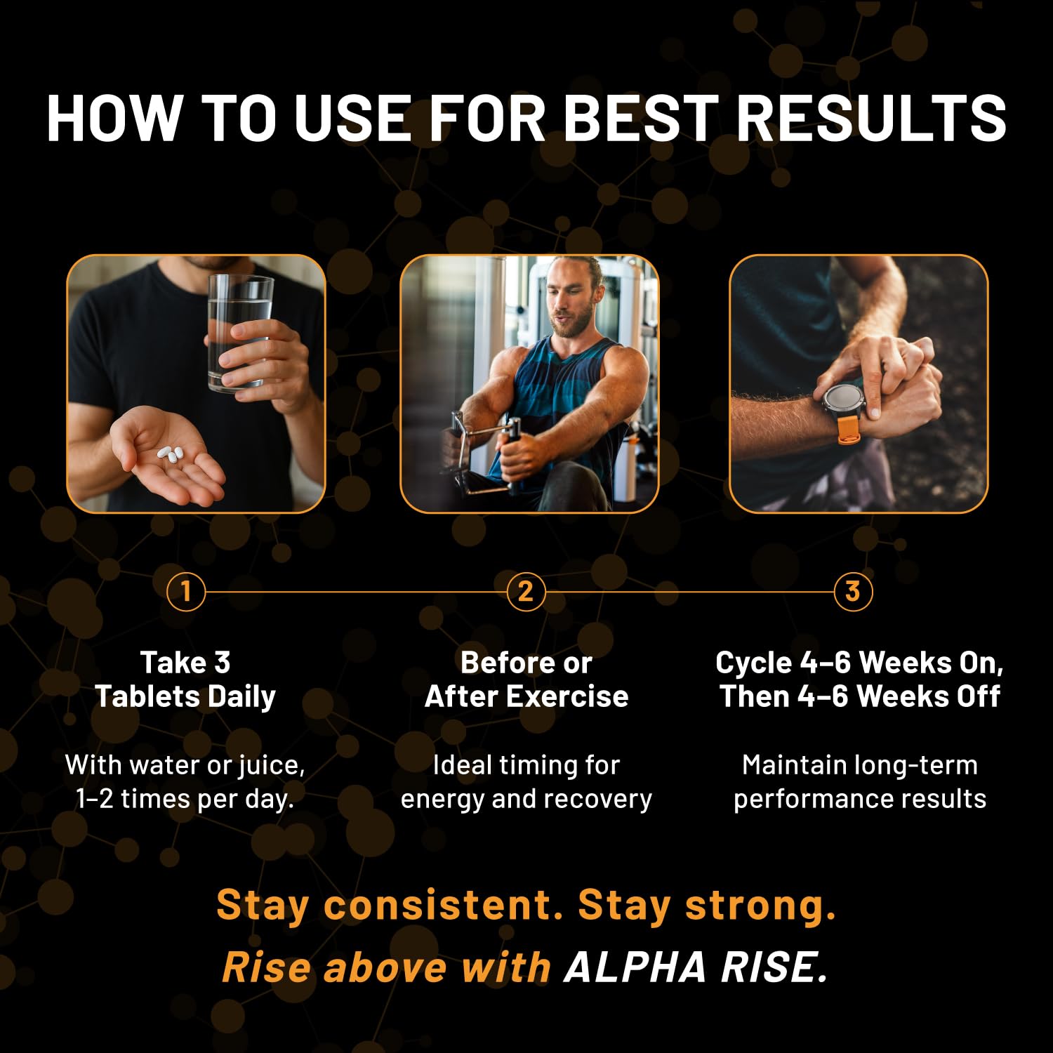 ALPHA RISE Creatine Pills with a water bottle